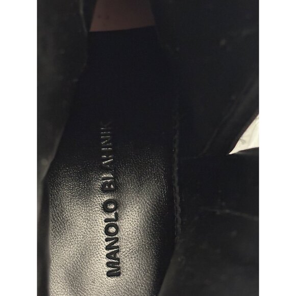 Manolo Blahnik Black Leather Ankle Boots With Silver Chain 7.5 - Picture 15 of 16